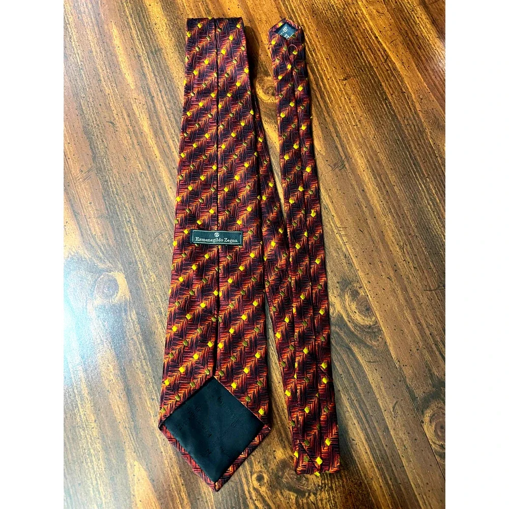 Ermenegildo Zegna Made in Italy Mens Vtg Necktie Brown Gold 100% Silk Luxury Tie - Picture 10 of 10